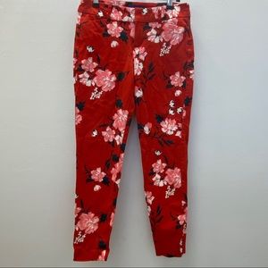 Old Navy Sz 2 Red Pink Floral Pixie Ankle Pants